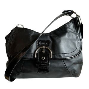 COACH Vintage Soho Flap Satchel Crossbody Handbag Black Leather Buckle Purse